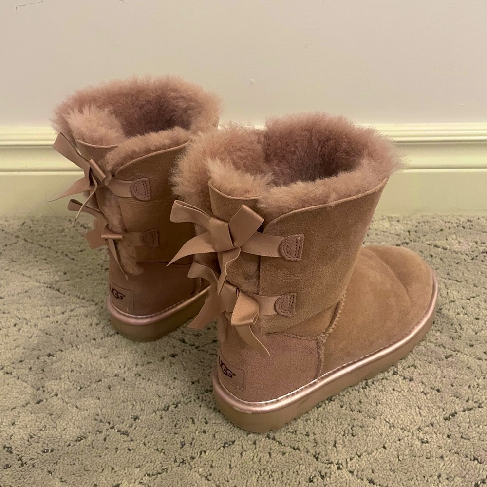 Real UGG Bailey Bow II Boots in shade Dusty Rose. Discontinued limited edition.